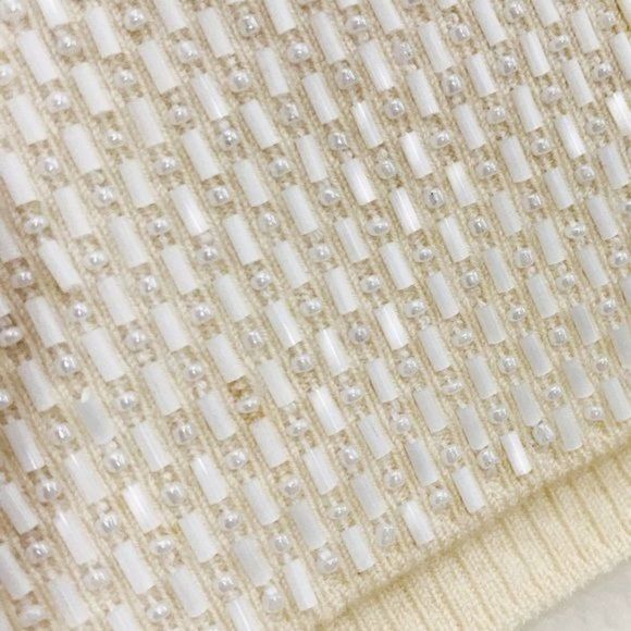 DANA BUCHMAN All Over Beaded Sleeveless Knit Wool Tank In Cream Size Small - Picture 3 of 8